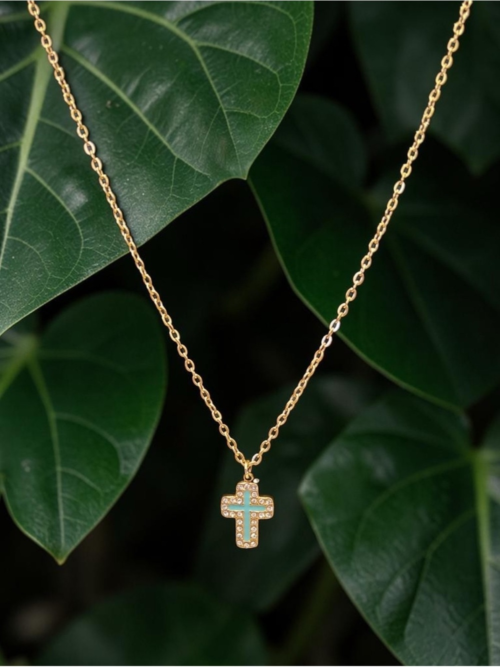 Plunder Gold-Tone Cross Necklace with Turquoise Accents